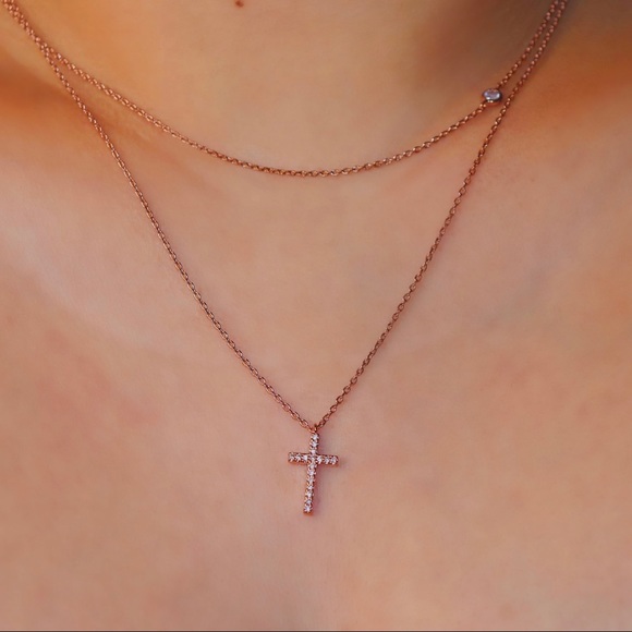Rose Gold Cross Stacked Necklace - Picture 2 of 2